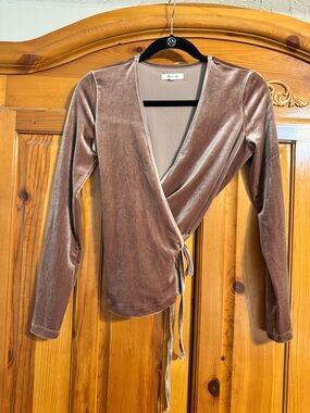 Madewell Velvet Wrap Top - Taupe Blush